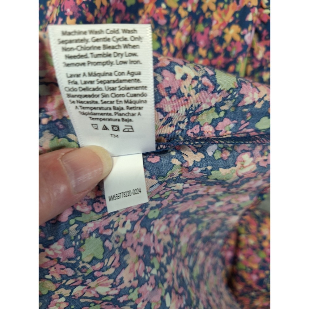 Time and Tru Mini Dress Womens Large Multicolor Floral Flutter Sleeve Pockets - Picture 9 of 10